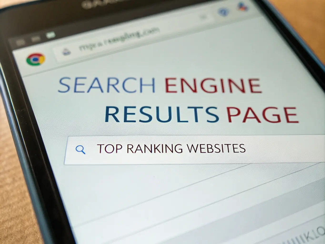 A close-up of a search engine results page with highlighted top-ranking websites.